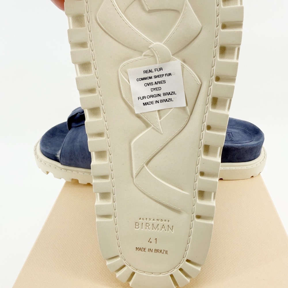 Alexandre Birman Lolita Shearling Lined Slide Sandals Blue Suede Designer NEW - Picture 11 of 16